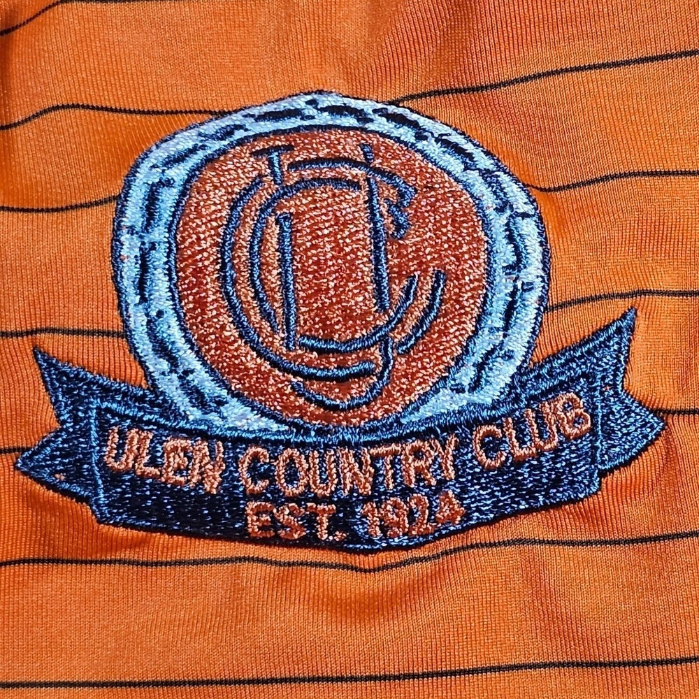 FootJoy(FJ) Polo Shirt Mens L Orange Striped Ulen Country Club Golf Performance - Picture 5 of 13